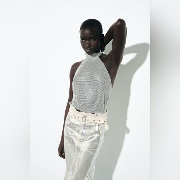 ZARA HALTER JEWELED TOP - Picture 3 of 13